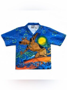 Vintage Y2K Scooby Doo AOP Button Up Shirt Boy’s Size 7 Surf Hawaiian